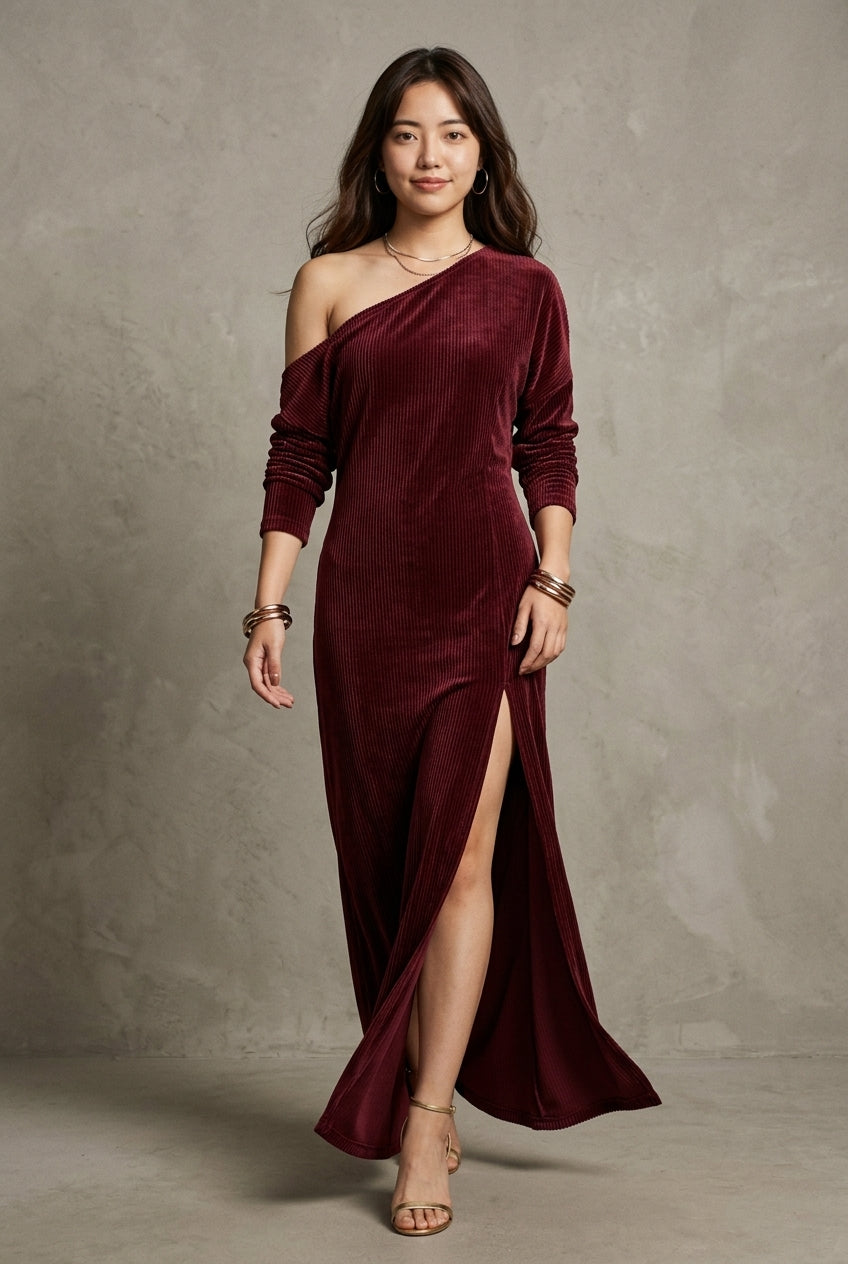 Ilkis | Ribbed One-Shoulder Maxi Dress
