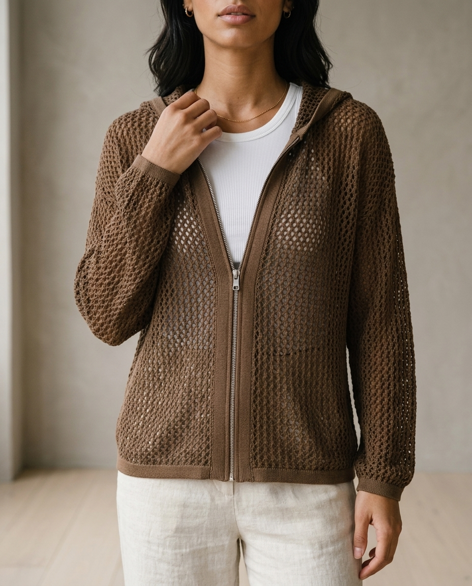Aidiel | Open-Knit Zip-Up Cardigan