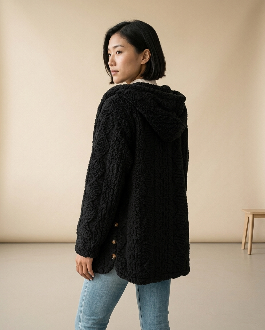 Imana | Textured Button-Front Hooded Jacket