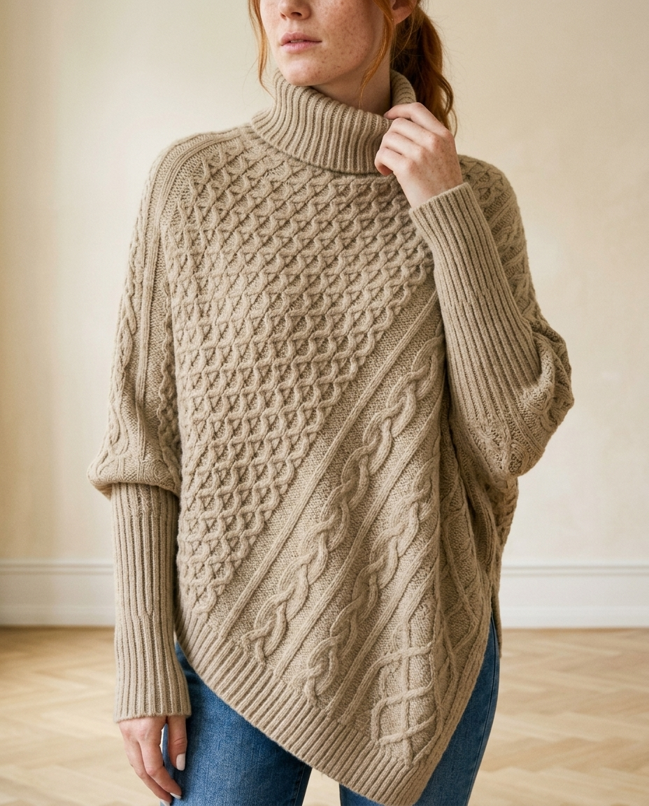 Yanina | Cable-Knit Turtleneck Poncho