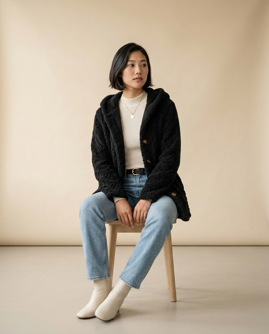 Imana | Textured Button-Front Hooded Jacket