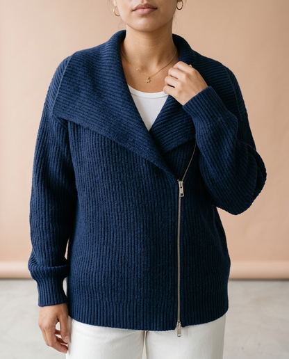 Ronis | Diagonal Zip Ribbed Knit Cardigan