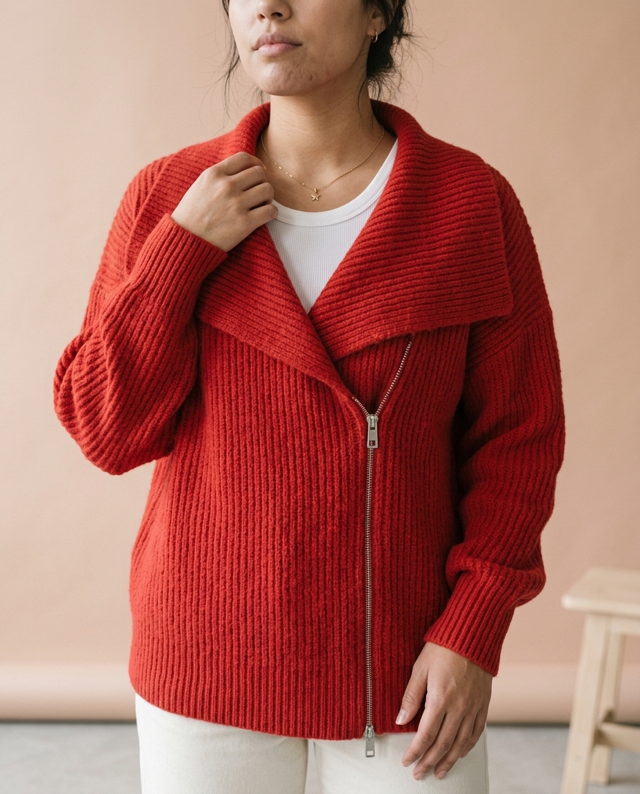 Ronis | Diagonal Zip Ribbed Knit Cardigan
