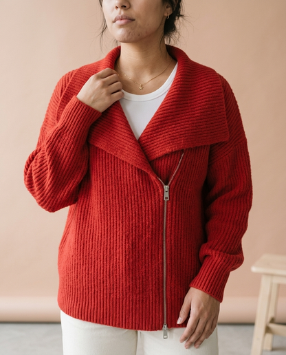 Ronis | Diagonal Zip Ribbed Knit Cardigan