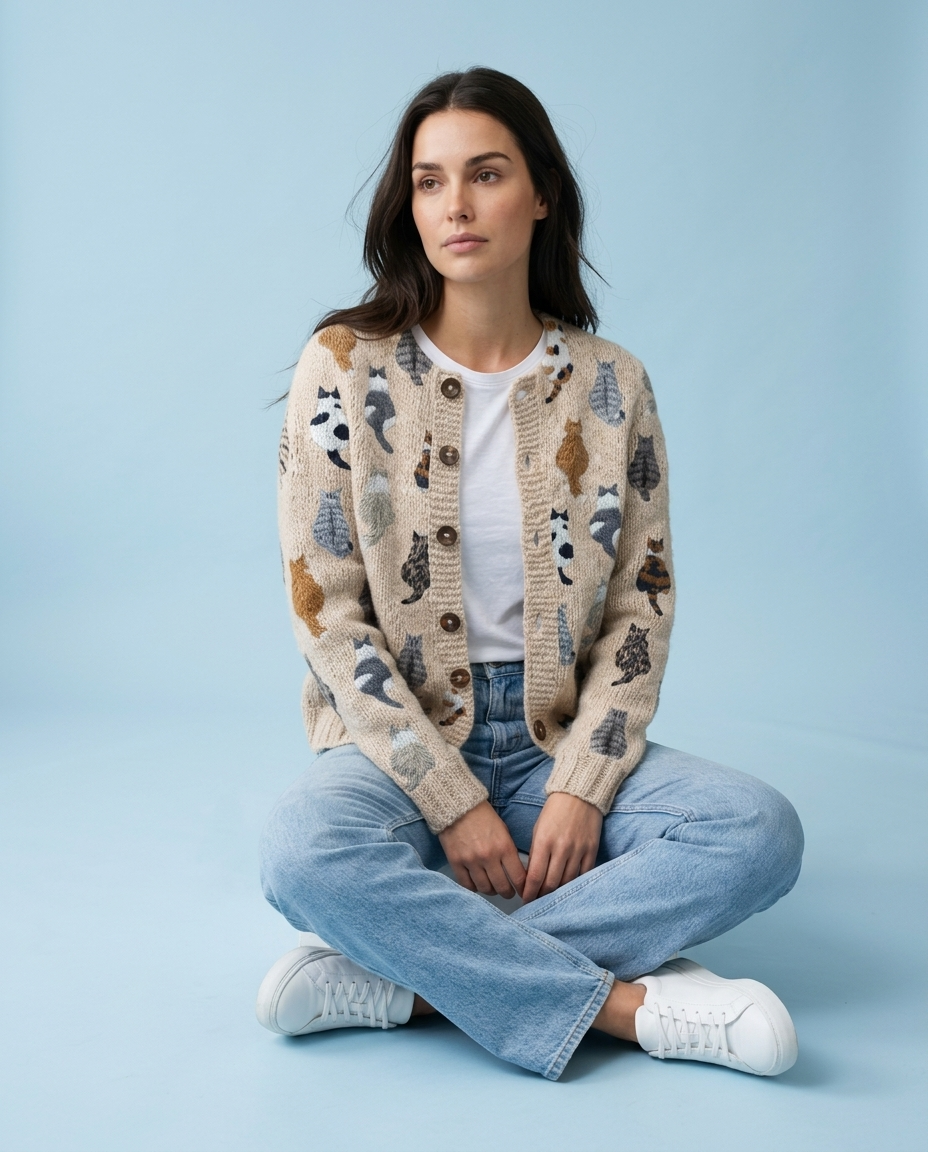 Pipia | Button-Front Cat Cardigan