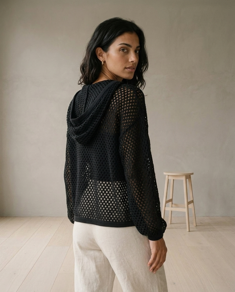 Aidiel | Open-Knit Zip-Up Cardigan