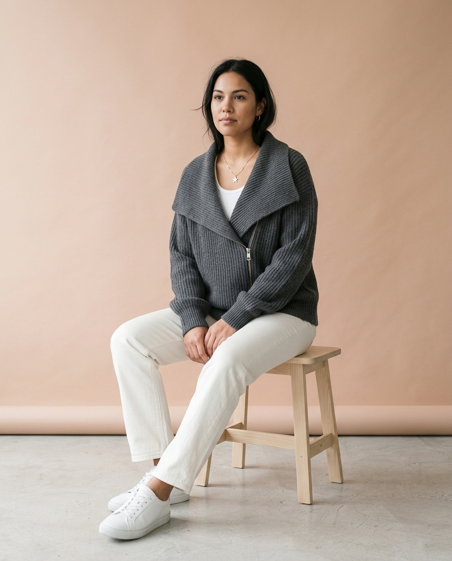 Ronis | Diagonal Zip Ribbed Knit Cardigan