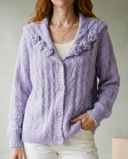 Sunnis | Floral Lapel Cable Knit Cardigan