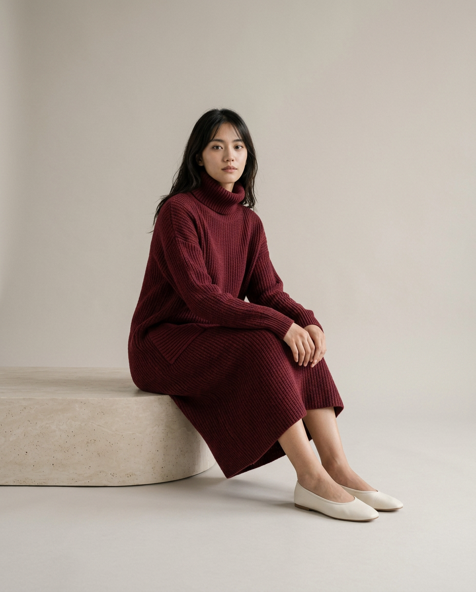 Dovina | Ribbed Turtleneck Sweater Dress