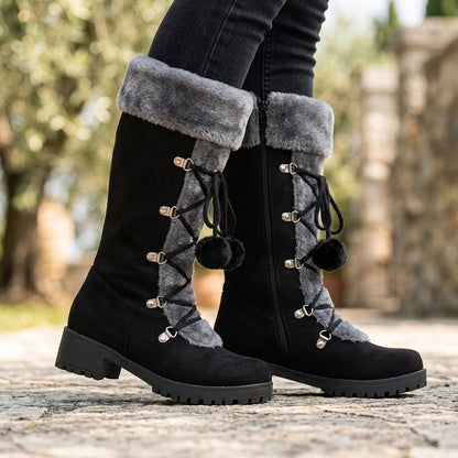 Kajya | Lace-Up Pom-Pom Winter Boots