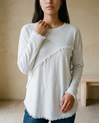 Neviel | Diagonal Fringe Crewneck Sweater