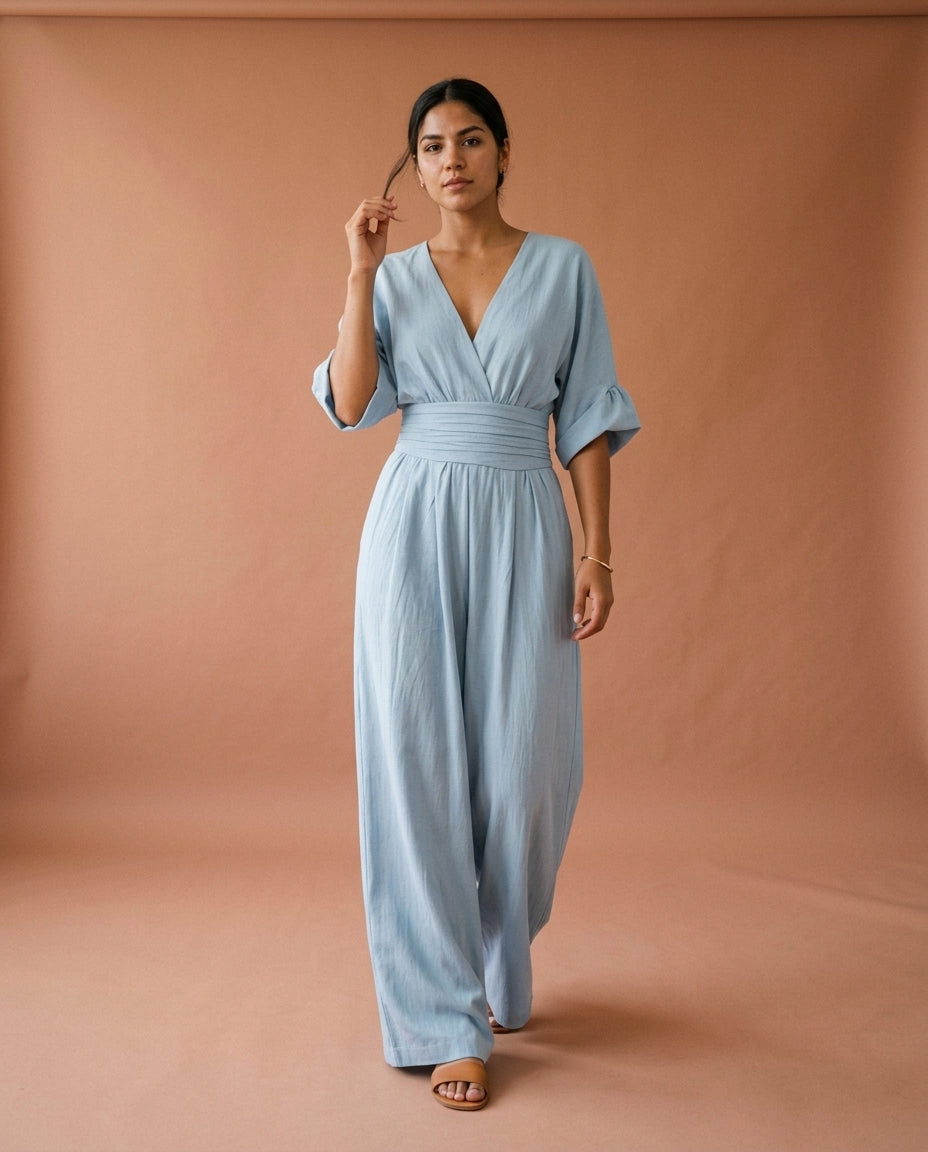Zarea | Wide Sleeve V-Neck Jumpsuit