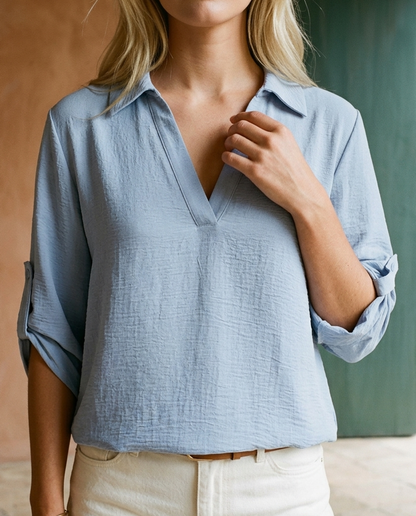 Dovia | Relaxed V-Neck Blouse