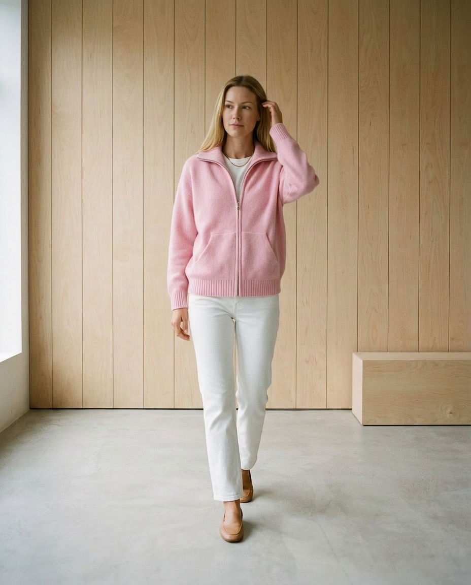 Inesea | Zip-Front Ribbed Collar Cardigan