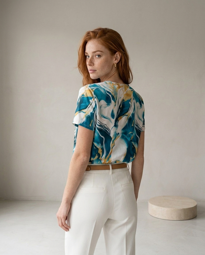 Ledina | Flowing V-Neck Button-Front Blouse