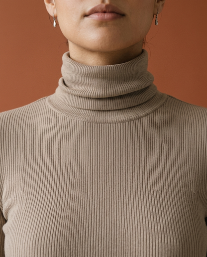 Pipine | Ribbed Turtleneck Slit Midi Dress