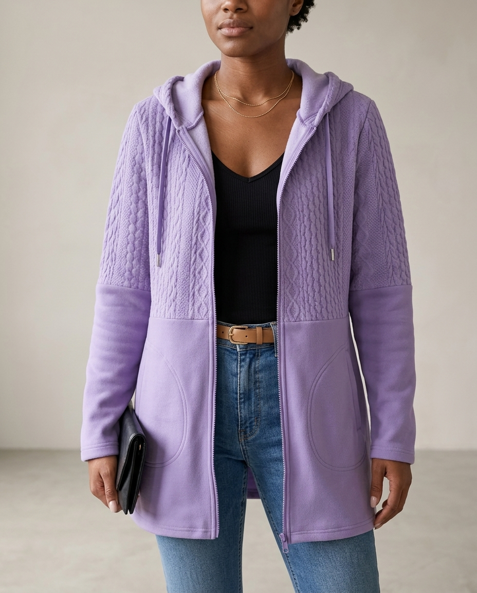 Zoris | Cable-Knit Longline Zip-Up Cardigan