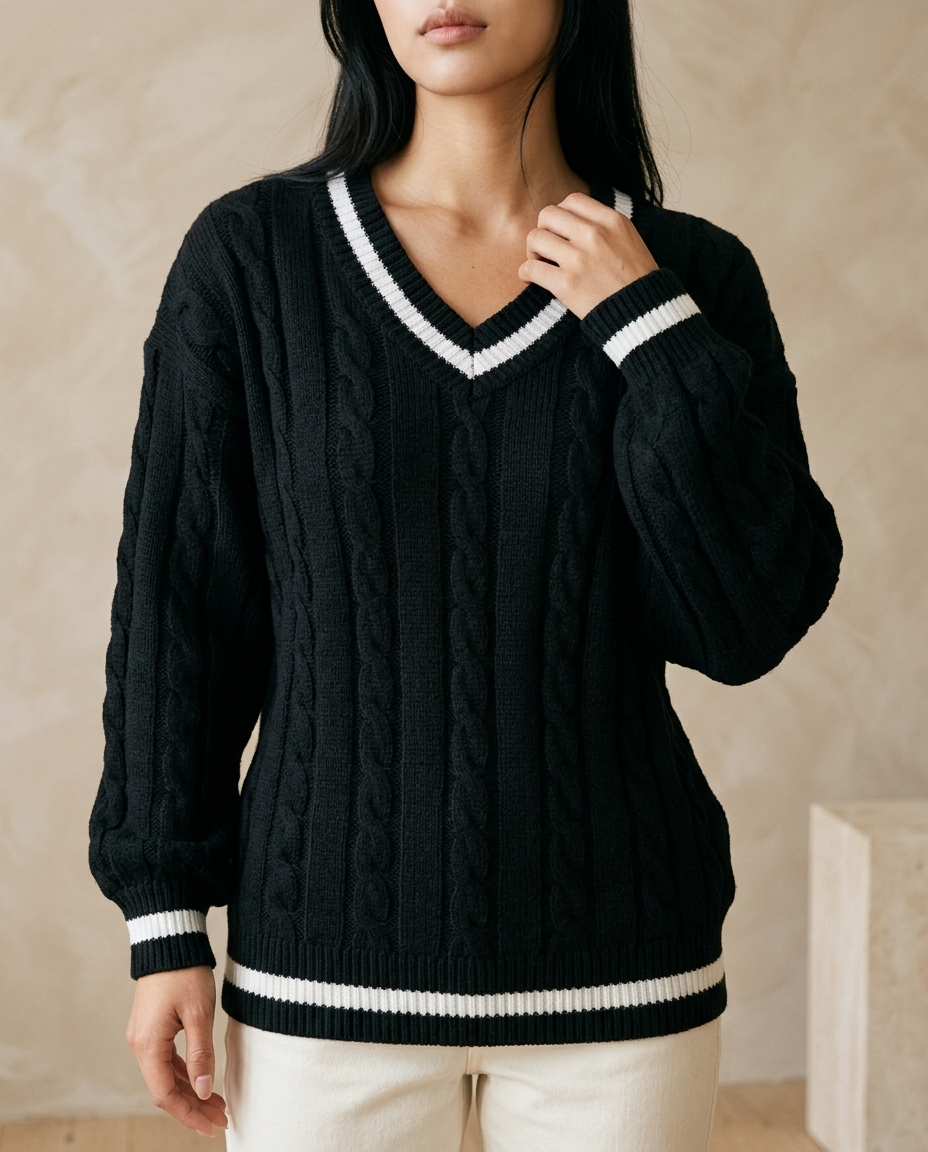 Enlyn | Cable-Knit V-Neck Sweater
