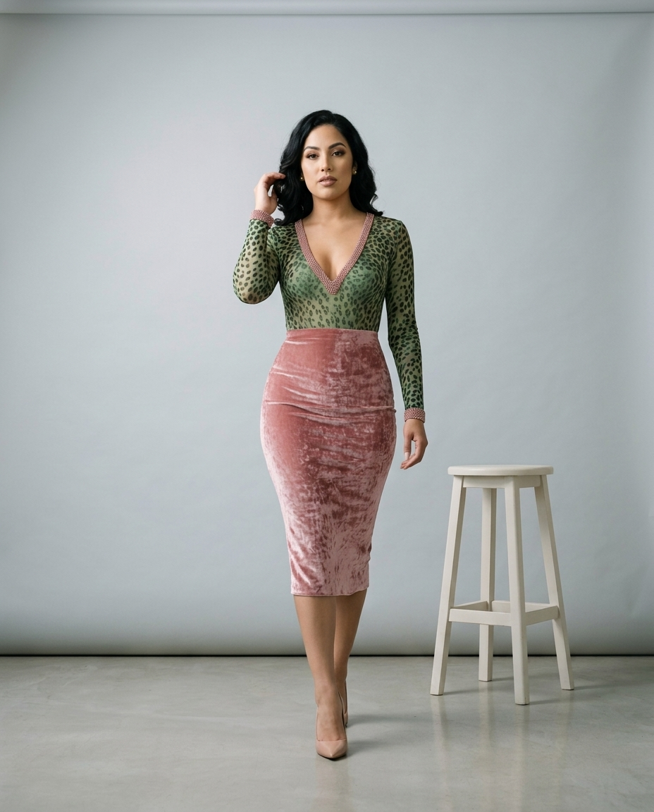 Ilsea | Velvet Leopard Bodycon Midi Dress