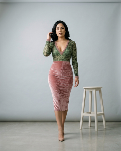Ilsea | Velvet Leopard Bodycon Midi Dress