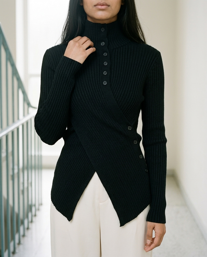 Zenia | Ribbed Wrap-Front Sweater