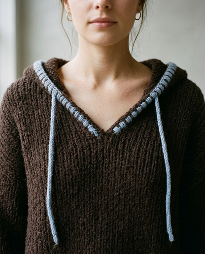 Sinlyn | Hooded Contrast-Trim Sweater Dress