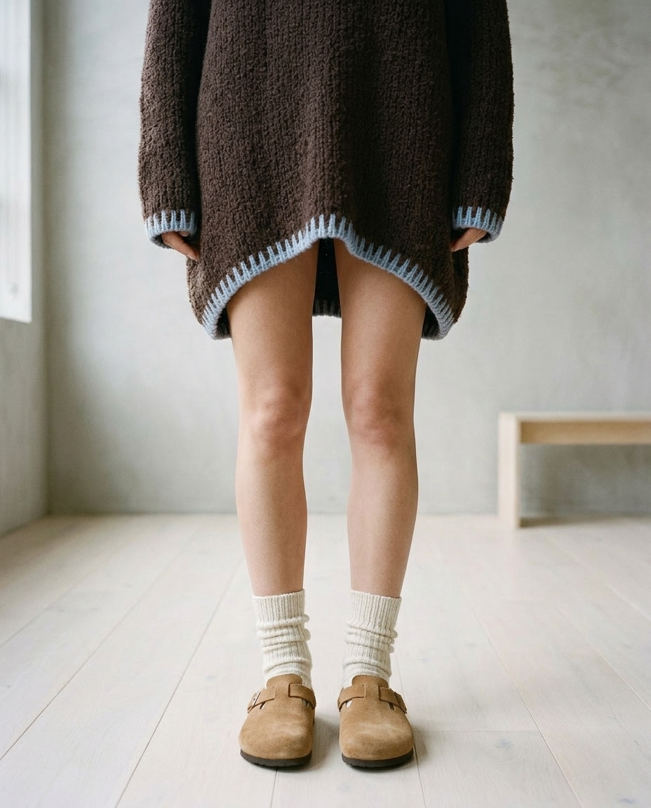 Sinlyn | Hooded Contrast-Trim Sweater Dress