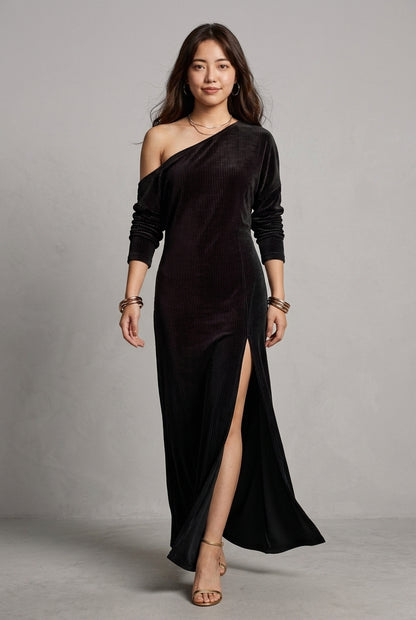 Ilkis | Ribbed One-Shoulder Maxi Dress