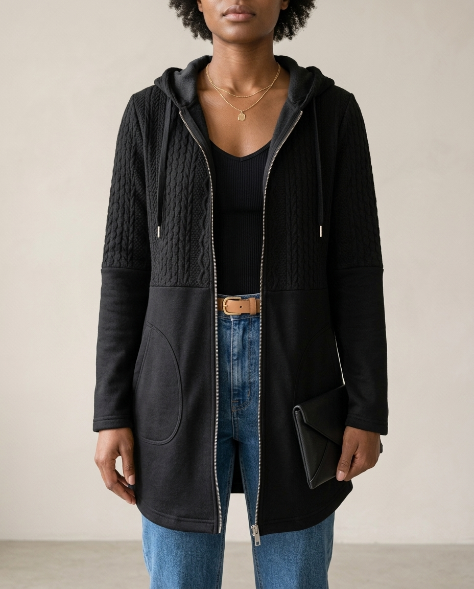 Zoris | Cable-Knit Longline Zip-Up Cardigan