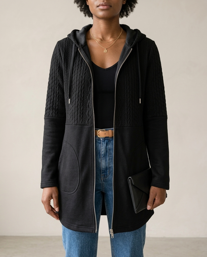 Zoris | Cable-Knit Longline Zip-Up Cardigan