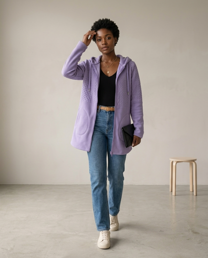 Zoris | Cable-Knit Longline Zip-Up Cardigan