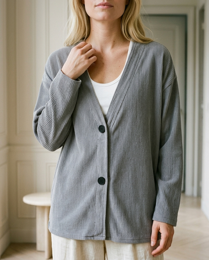 Esma | Ribbed V-Neck Button Cardigan