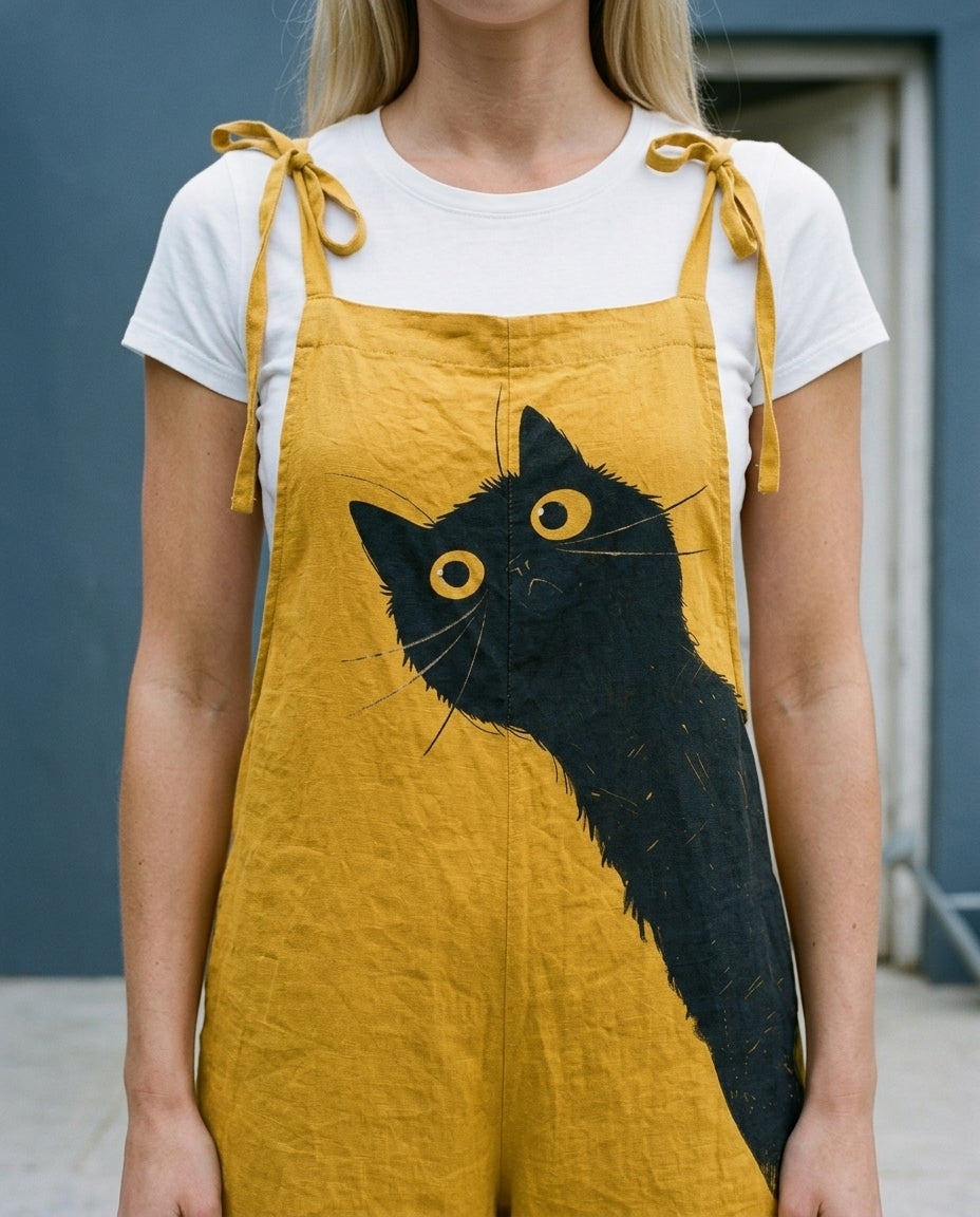 Dahlis | Cat Print Bib Jumpsuit