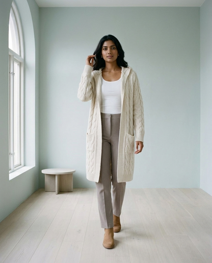 Dagna | Hooded Cable Knit Cardigan