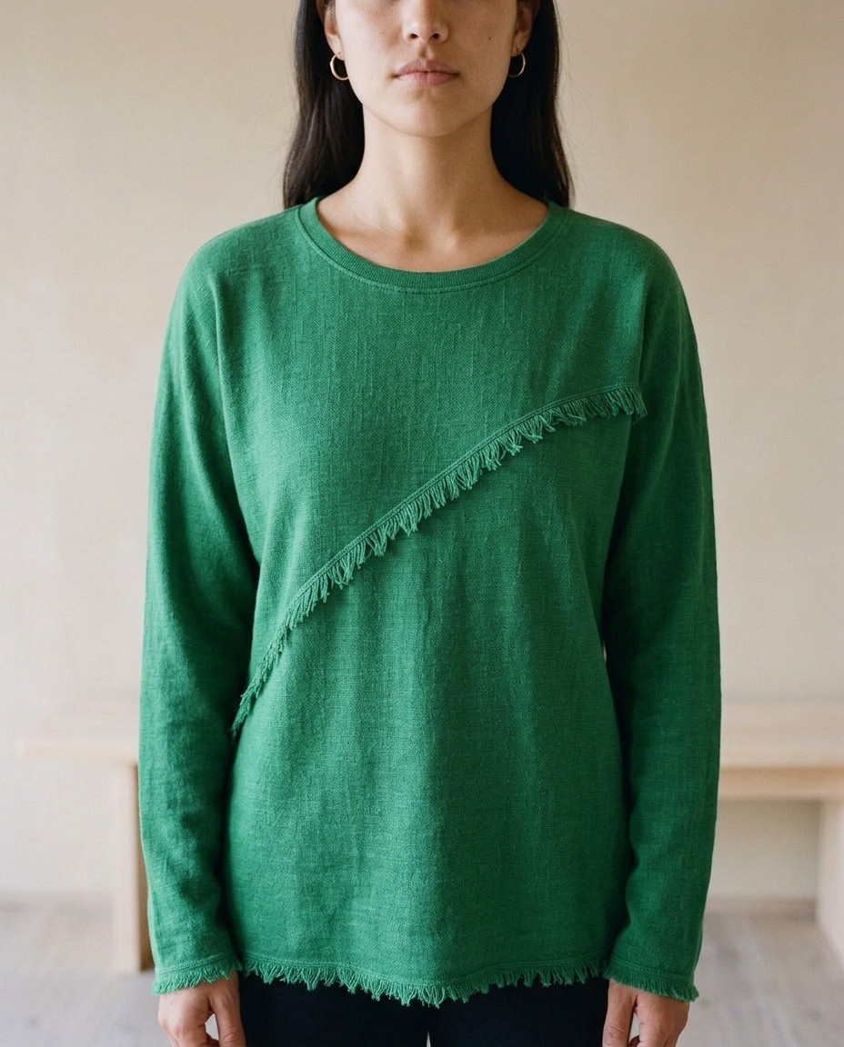 Neviel | Diagonal Fringe Crewneck Sweater