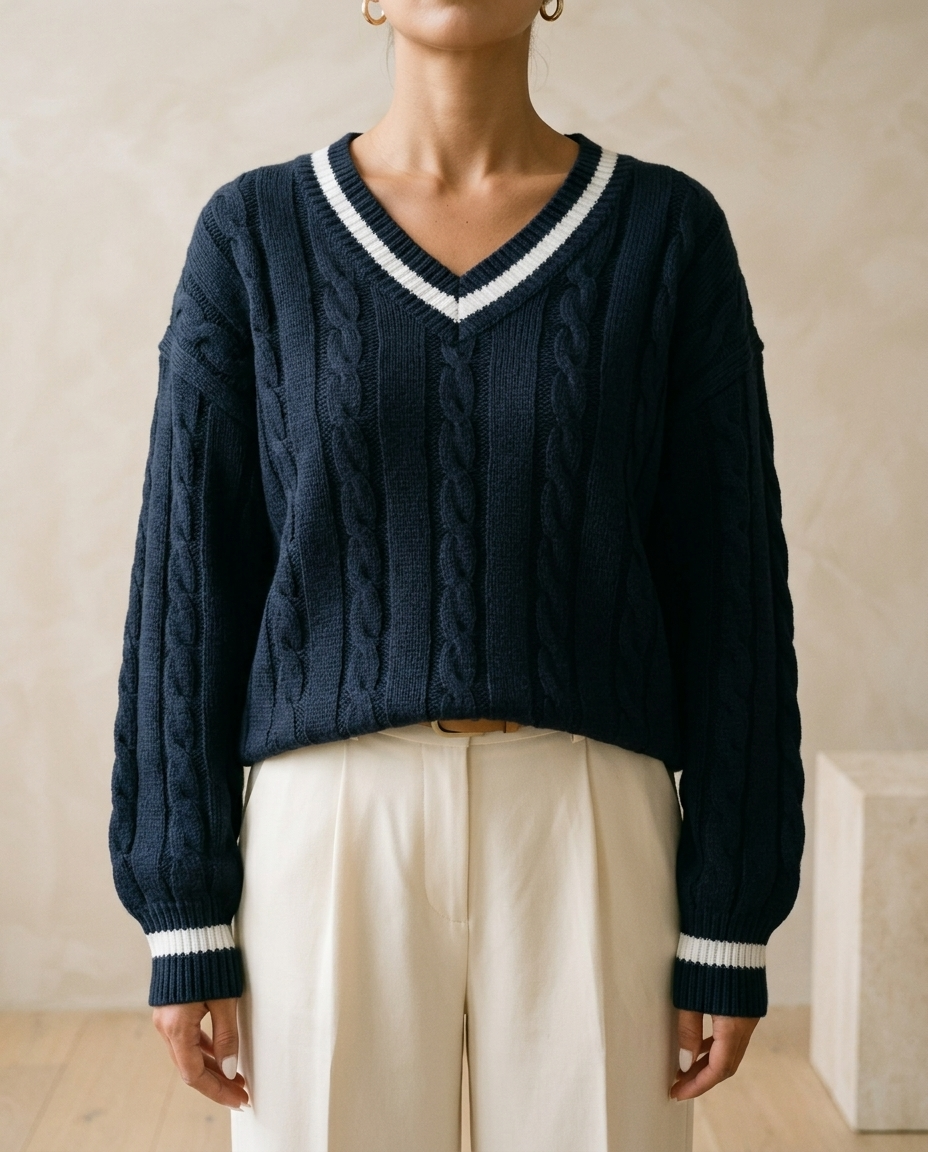 Enlyn | Cable-Knit V-Neck Sweater