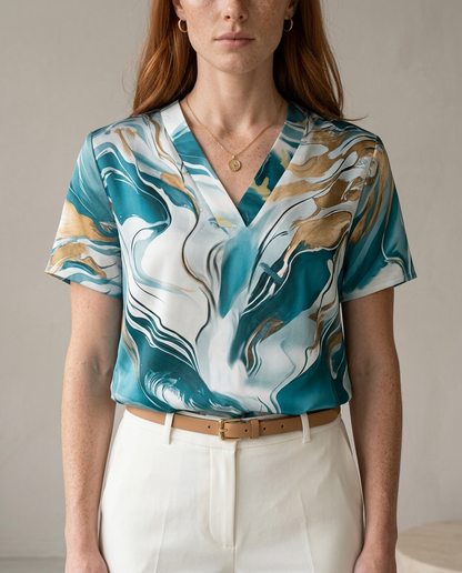 Ledina | Flowing V-Neck Button-Front Blouse
