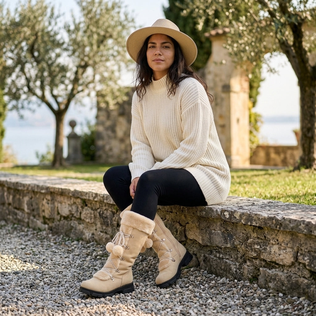Kajya | Lace-Up Pom-Pom Winter Boots