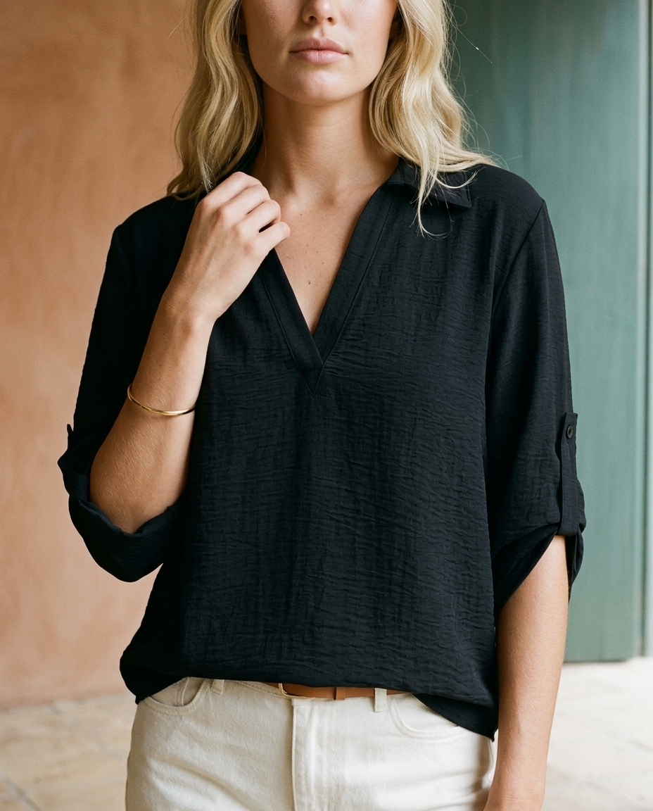 Dovia | Relaxed V-Neck Blouse