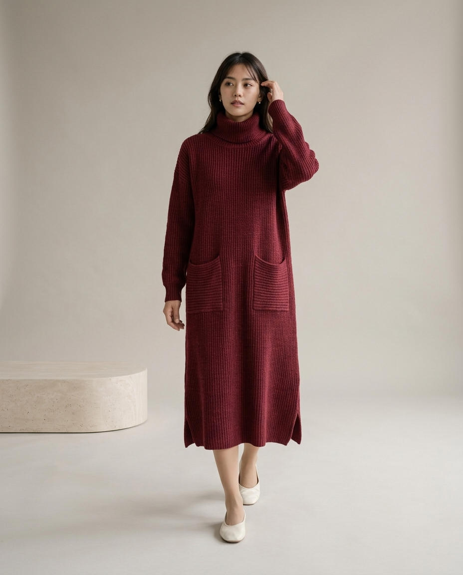 Dovina | Ribbed Turtleneck Sweater Dress