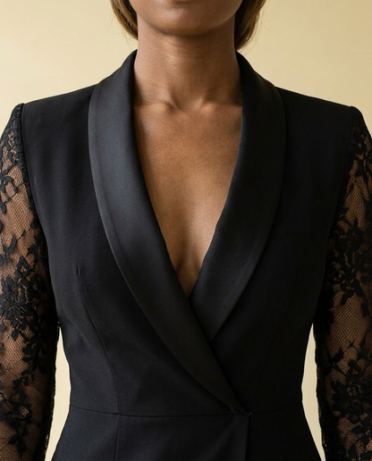 Jovia | Lace-Sleeve Wrap Cocktail Dress