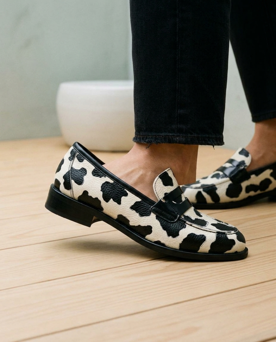 Mirine | Cow Print Slip-On Loafers