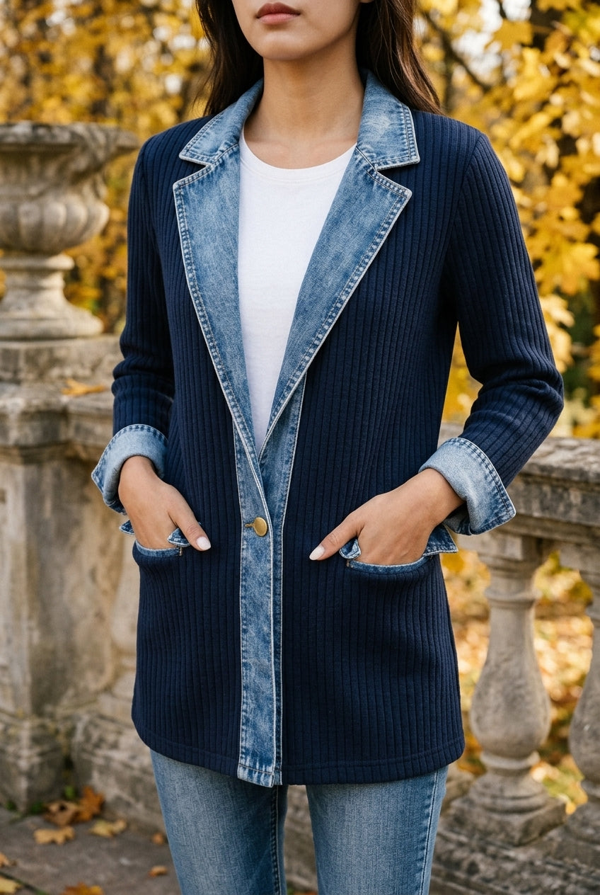 Ettis | Denim-Trim Knit Cardigan Coat