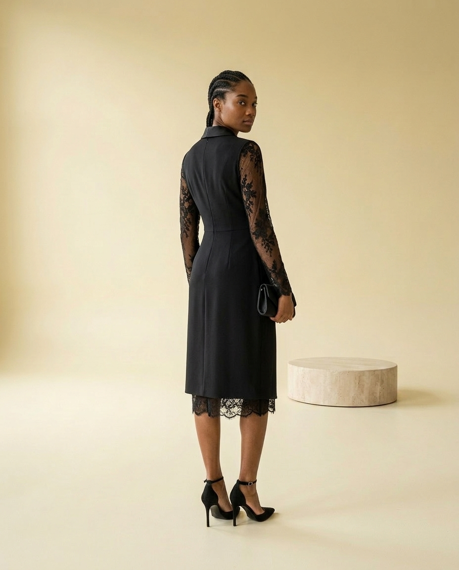 Jovia | Lace-Sleeve Wrap Cocktail Dress