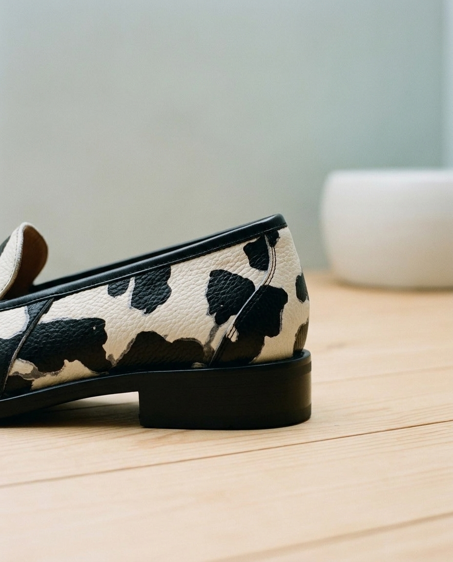 Mirine | Cow Print Slip-On Loafers