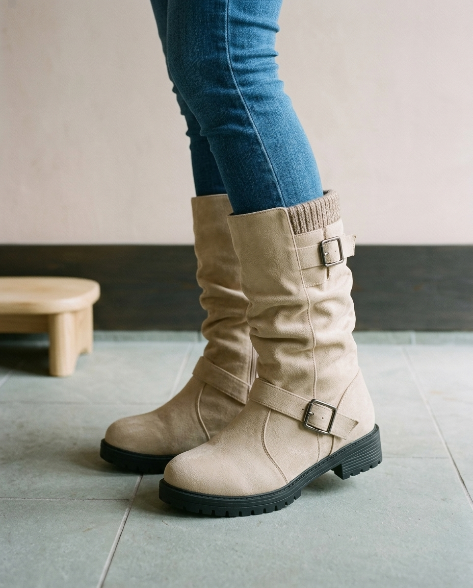 Griel | Slouchy Buckle Mid-Calf Boots