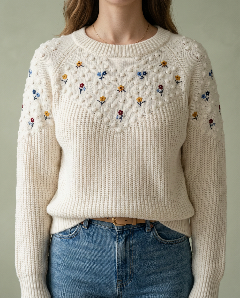 Taris | Floral Embroidered Knit Jumper