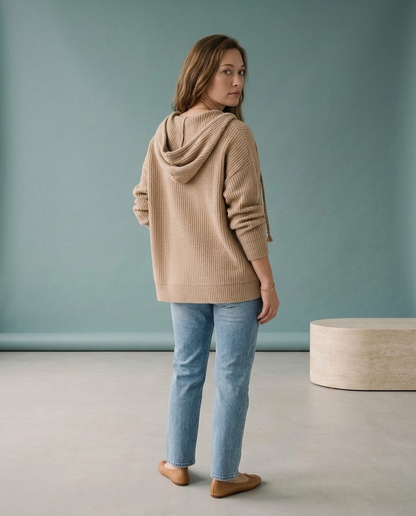 Perla | Ribbed Knit Button-Neck Hoodie