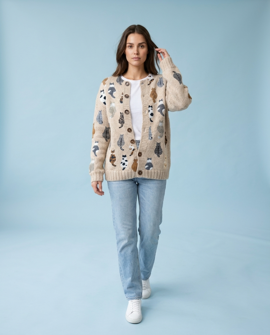 Pipia | Button-Front Cat Cardigan