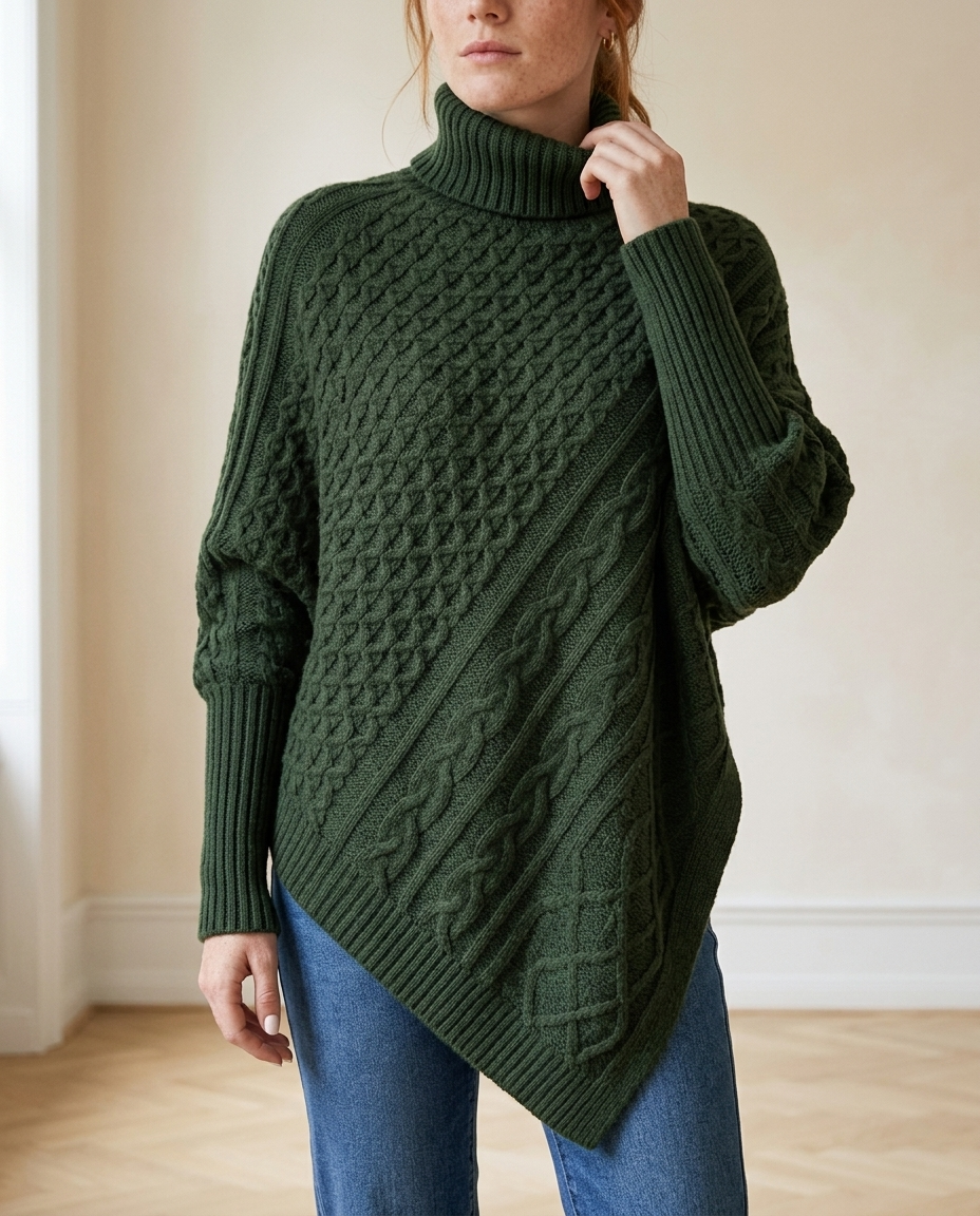 Yanina | Cable-Knit Turtleneck Poncho